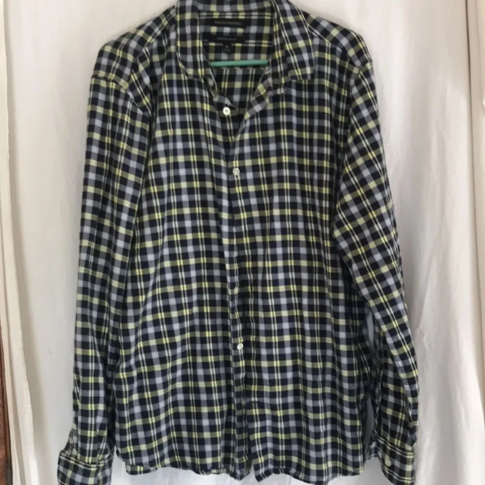 Banana Republic Mens Button Down Slim-Fit Cotton Shirt XL Plaid Business Casual